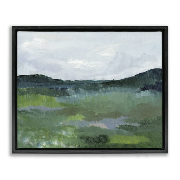 Stupell Industries Brushed Tranquil Landscape Landscape & Nature Painting Black Floater Framed Canvas Art Print Wall Art, 21 x 17