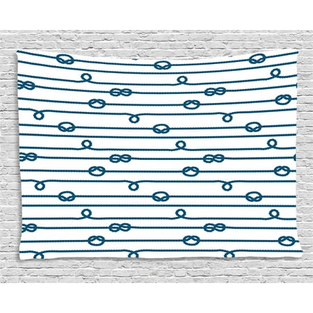 Navy Blue And White Decor Navy Tapestry, Ship Boat Sea Life Rope and Marine Nautical Knots as Border Lines Art Print, Wall Hanging for Bedroom Living Room Dorm Decor, 60W X 40L Inches, Navy Blue and White, by Ambesonne ()