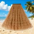 thumbnail image 2 of Felirenzacia Women’s Layered Ruffles Tulle Skirt Pleated High Waist Fluffy Maxi Skirt Fairy Cake Dress Long Tutu Party Skirt, Brown,XL, 2 of 4