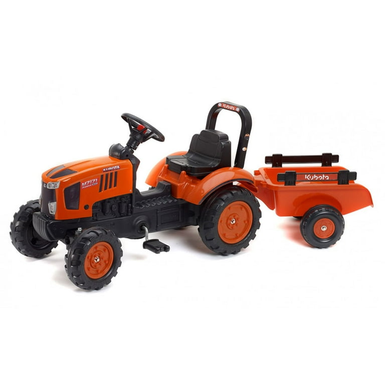 Falk Kubota M7171 Kid's Ride-On Pedal Tractor Toy with Trailer
