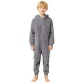 thumbnail image 2 of FAOWME Big Boys Girls Hooded Jumpsuits Long Sleeve Solid Color Zipper Plush Warm Soft Romper Bodysuits For Daily Wear Dark Gray 5-6 Years, 2 of 8
