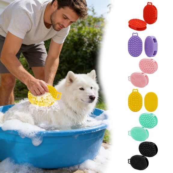 Novamily Dog Grooming Bath Brush,Pet Silicone Shampoo Brush for Long & Short Hair Pets Dogs Cats,Shower Wash Curry Brush,Dog hair Products Accessories Dog Back Massage (Yellow)