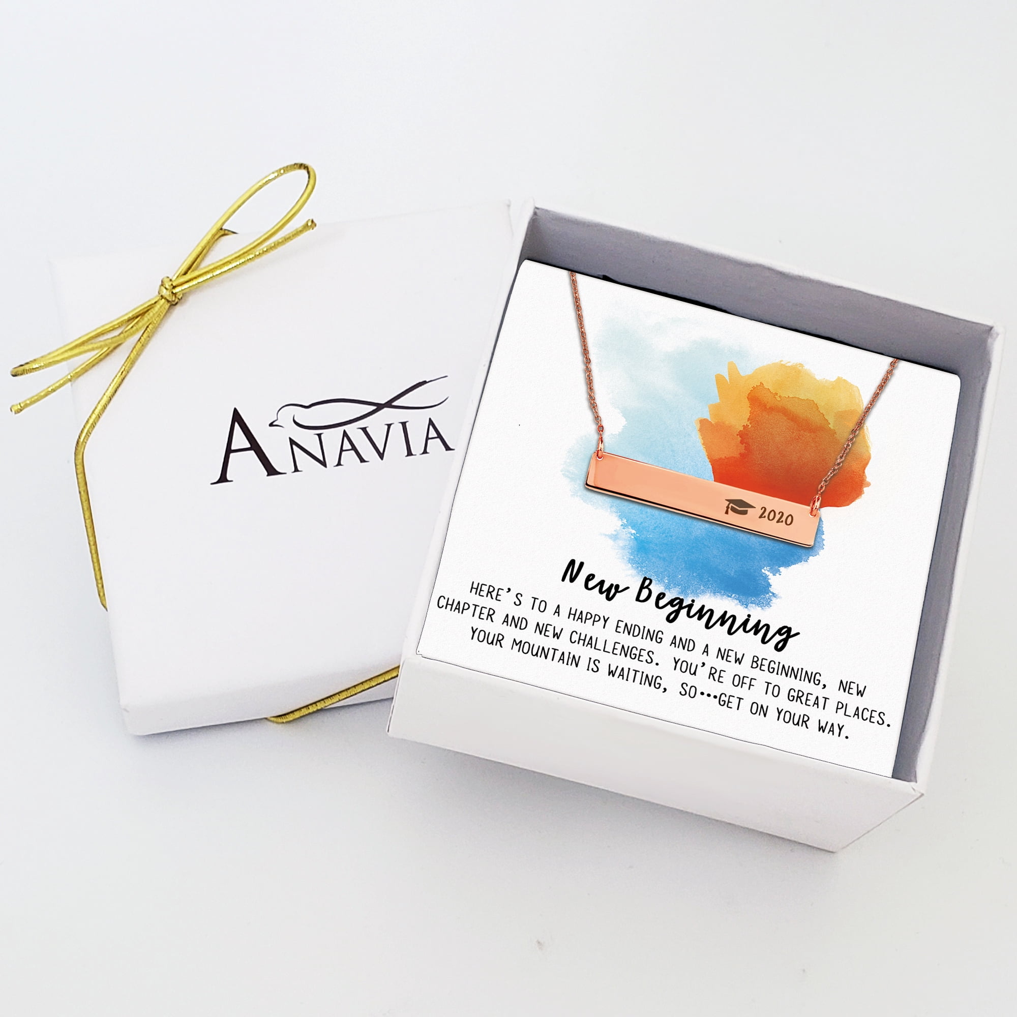 Anavia Graduation Gift for Her - 2021 College Graduation Gifts for Friend - Stainless Steel Bar Necklace - New Beginnings Graduation Gift for Daughter