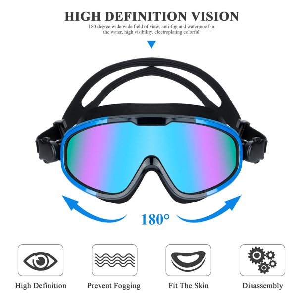 Topcobe Swimming Goggles for Adults, Blue Waterproof Big Frame Swimming Goggles for Men/Women