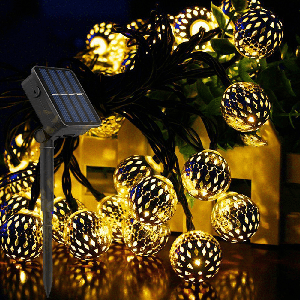 Solar Moroccan String Lights Outdoor Waterproof 20 LED, Globe Fairy