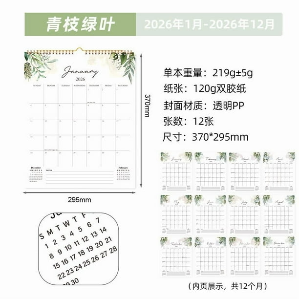 Calendario Calendario de pared 2026 de 120 g, formato vertical con amplio espacio de escritura, 12 diseños mensuales y días festivos marcados, pieza única Rkxzt