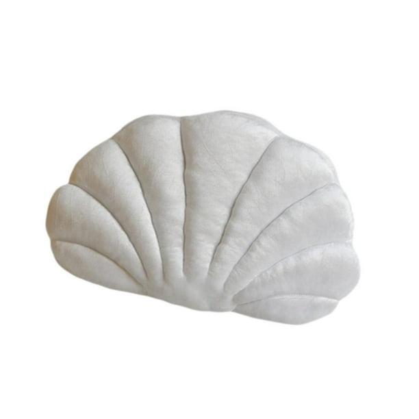 Almohada de peluche con forma de concha marina para decoración interior de coche, bonita, 15,7 x 10 pulgadas para la sala de estar. Blanco