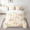 thumbnail image 2 of Manfei Cartoon Rainbow Bedding Comforter Set 7 Pieces for Girls, Colorful Blossoms Queen Bedding Sets, Kawaii Light Yellow Queen Sheet Sets, Microfiber Bedroom Decor, 2 of 8
