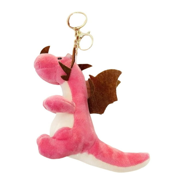 Llavero de dinosaurio perfecl de metal y peluche rosa