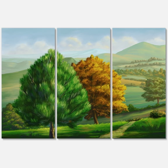 Designart ' VIbrant Trees With Country Scenery ' Traditional Canvas Wall Art Print