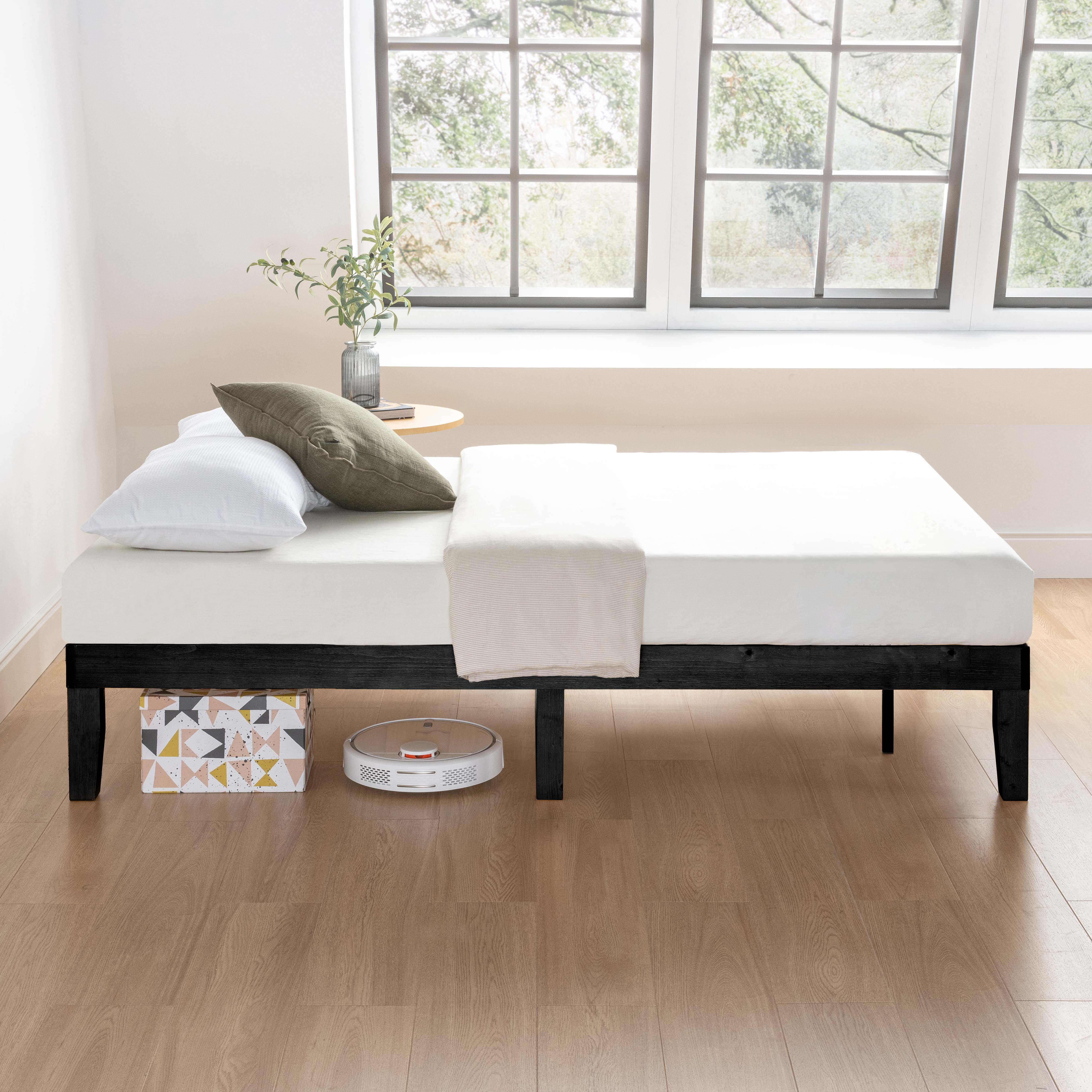 Mellow Naturalista Classic 12" Solid Wood Platform Bed with Wooden Slats, Black, Twin XL