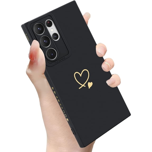 Compatible with Samsung Galaxy S22 Ultra Case Love Heart Cute Pattern Silicone Soft Case   Screen Protector Slim Camera Hole Protection Samsung Galaxy S22 Ultra Case for Girls Women -Black