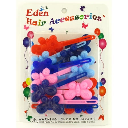 Eden Girls Self Hinge Plastic Butterfly Hair Barrettes - 18 Pcs.