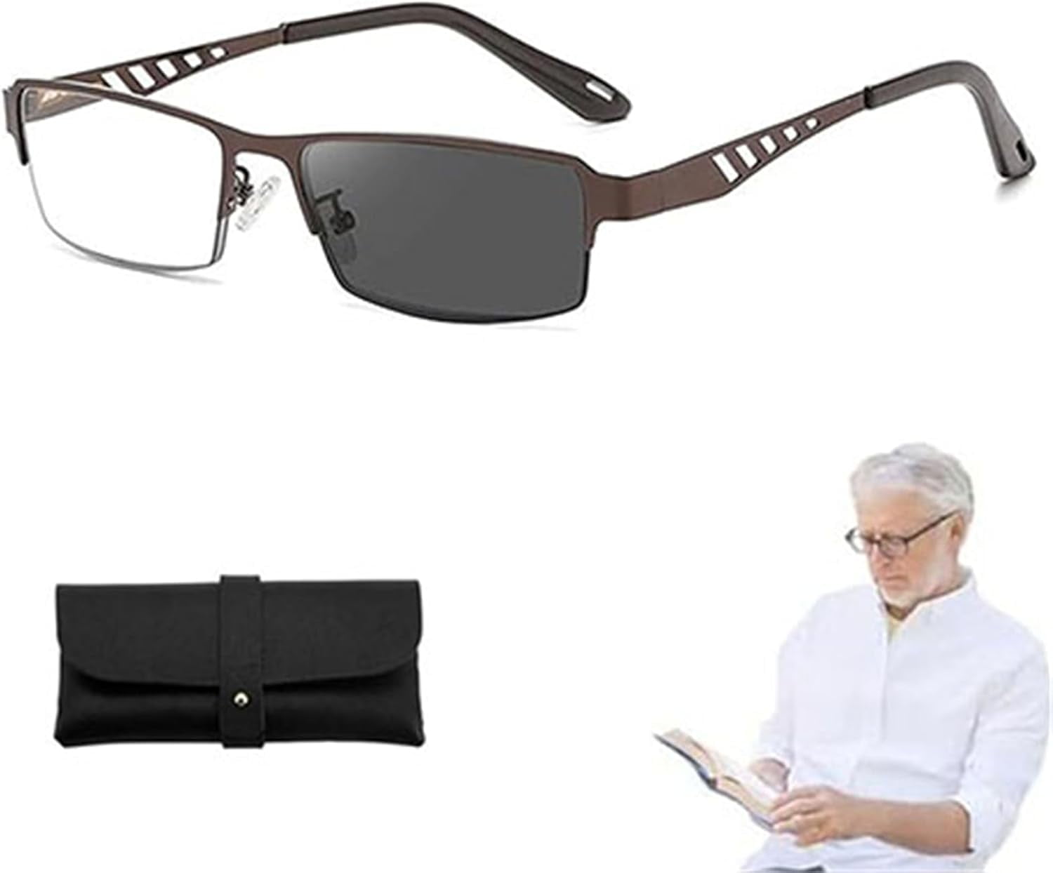 Ultra-Light Multi-Focal Photochromic Reading Glasses, Color-Changing Anti-Blue Light Glasses