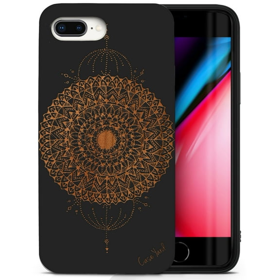 Case Yard Wooden Case for iPhone-8-Plus Soft TPU Silicone cover Slim Fit Shockproof Wood Protective Phone Cover for Girls Boys Men and Women Supports Wireless Charging Mini Mandala Design