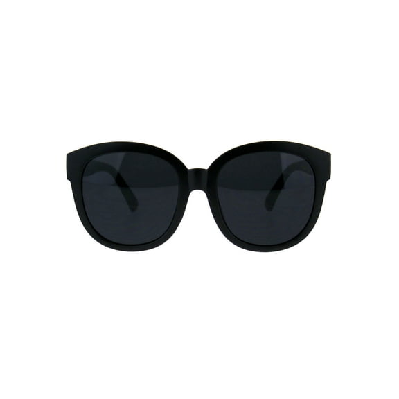 Womens Horn Rim All Black Plastic Round Boyfriend Sunglasses Matte Black