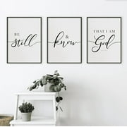 3 Pieces Framed Wall Art Be Still and Know that I am God Poster Prints Psalm 46 10 Bible Verse Canvas Painting Artwork for Home Christian Decoration