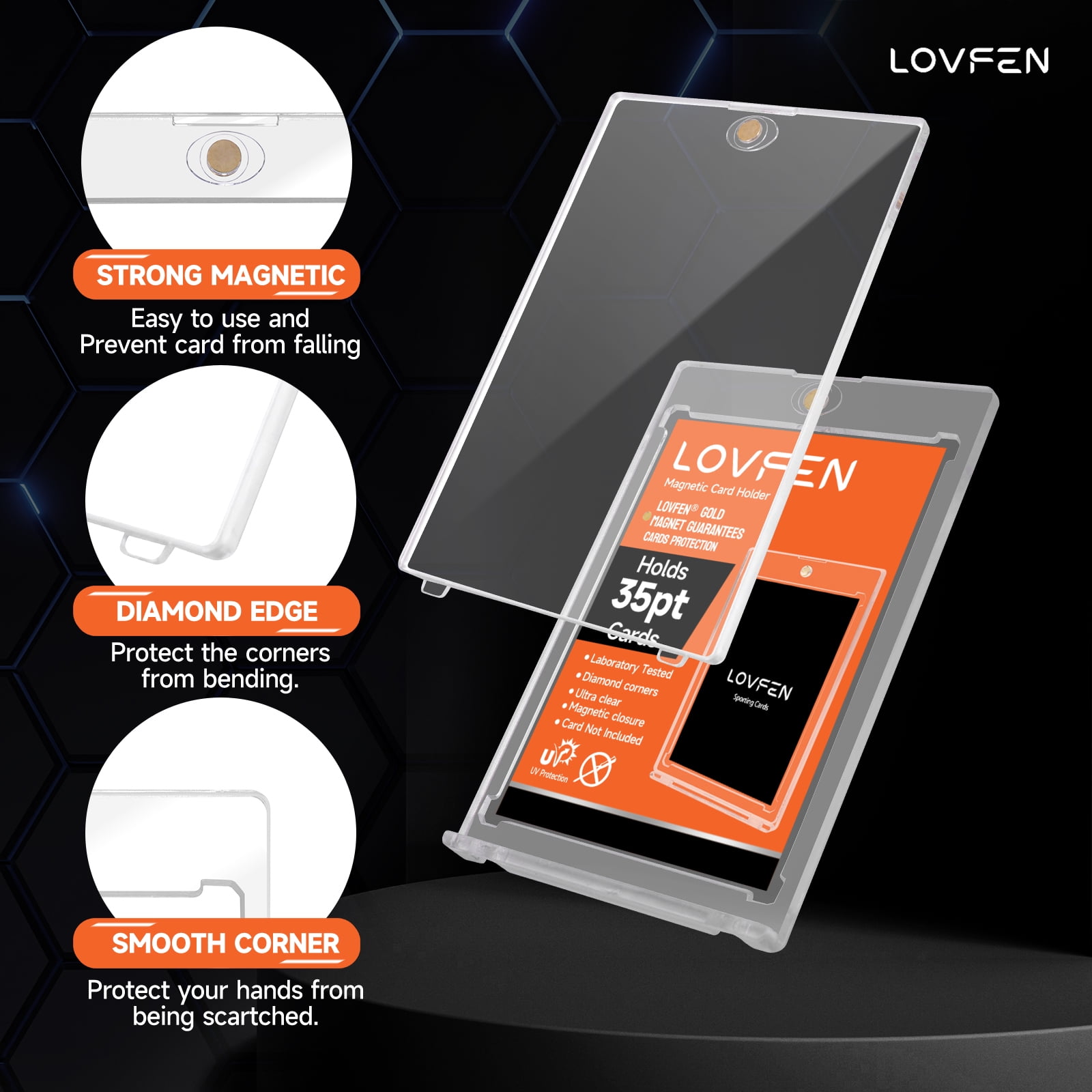 LOVFE 25ct Magnetic Card Holder for Trading Cards, 35pt One Touch Card Holder, Card Protectors Hard Plastic, Magnetic Card Case for Sports Card, Baseball Card Holders, Display Case for Standard Card