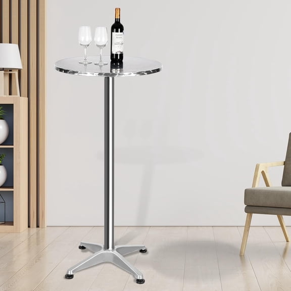 24 Inch Cocktail Table with Black Cover, Folding Round Bar Table Pub Table with Flip- Top for Parties Restaurant, 30 /45 Two Heights Adjustable