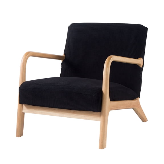 SUNICOL Stretch Armchair Slipcover with Zipper, Jacquard Spandex Wood Arm Chair Cover Protector, Elastic Removable Accent & Dining Chair Covers for Living Room, Home Decor, Black