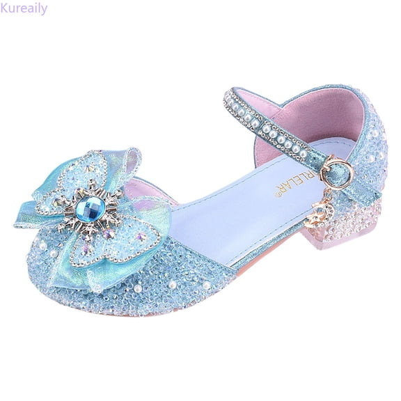 Kureaily Girls Shoes White High Heels Children's High Heels Little Girls Shoes Stage Performance Dress Shoes/ Size 10.5,4-4.5 Years(Blue)