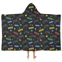 Black Controllers Games Icons Black Pattern Hooded Bath Towel，50"x30" for Ages 3 To 12 Kids, Quick Dry Lightweight Soft Microfiber Hood Beach Towel Cover Up for Kids
