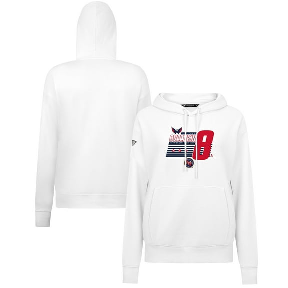 Women's Levelwear Alexander Ovechkin White Washington Capitals NHL All-Time Leading Goal Scorer Milestone Stripes Name &