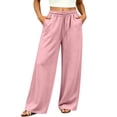 thumbnail image 3 of ZUBKTE Women's Fall Winter Sweatpants, Solid Elastic Drawstring Waist Loose Casual Long Trousers with Side Hidden Pockets S‑2XL, 3 of 9