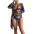 thumbnail image 1 of Gibobby Conjunto de Traje de Baño para Mujer Bikinis de cintura alta para mujer, conjunto de Bikini Sexy de 3 piezas, traje de baño para cubrir, traje de(Negro,M), 1 of 5