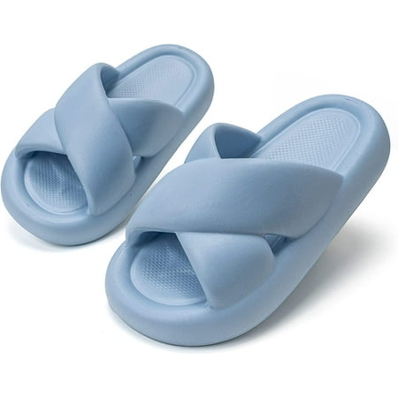 

LAKIDAY Women s Slippers Cloud Slides Sandals EVA Crossband Anti-Slip Soft Open Toe for Spa Bathroom Bedroom Pool Gym Indoor Outdoor
