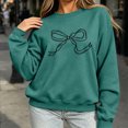 thumbnail image 5 of Bow Knot Crewneck Sweatshirt For Women Fall Fleece Lined Long Sleeve Cute Casual Loose Pullover Tops, S-XXL, 5 of 6