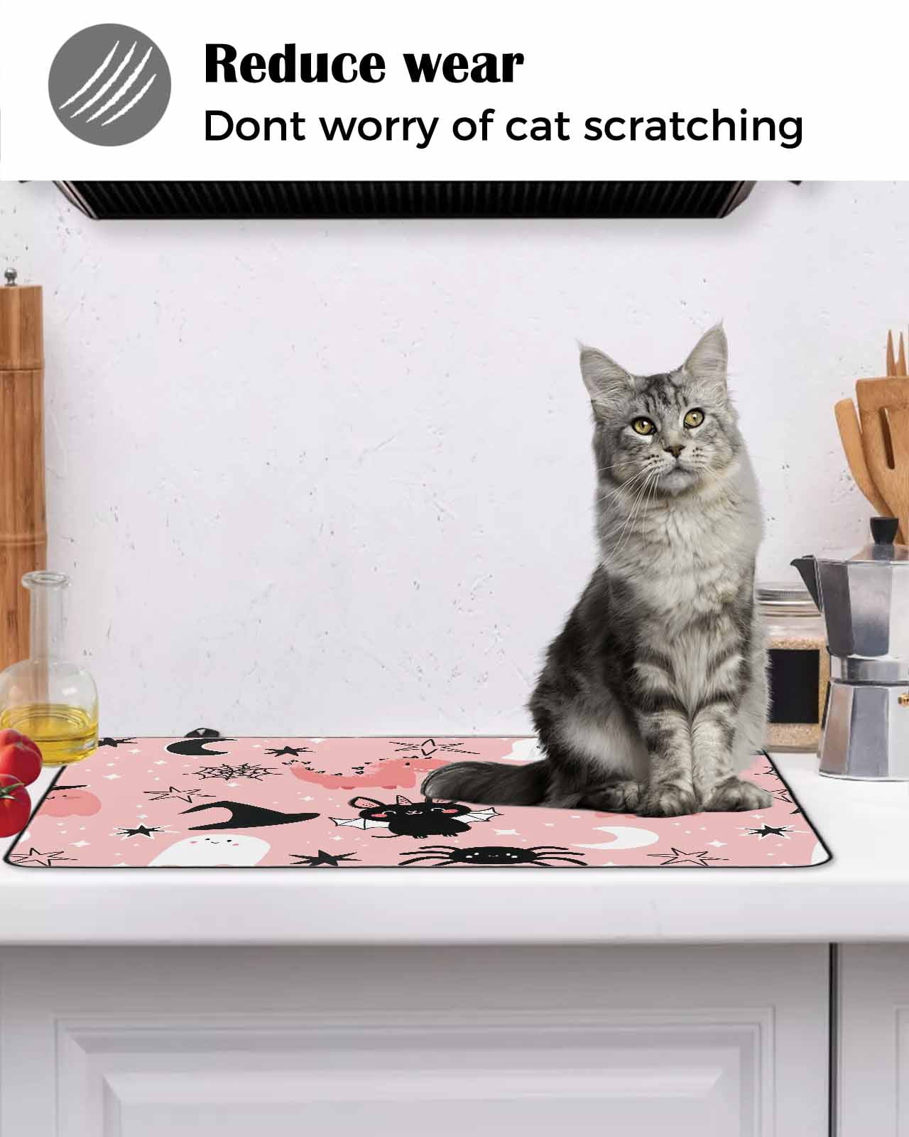Large Induction Cooktop Protector Mat Halloween Stove Top Covers for Electric Stove, Cute Cartoon Ghosts Black Bat Moon Star Pink Decorative Stove Burner Cover Mats, Glass Top Stove Cover