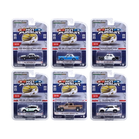 Greenlight Police Cars Hot Pursuit Series 37 Diecast Model Cars 6-Pack 1:64 Scale