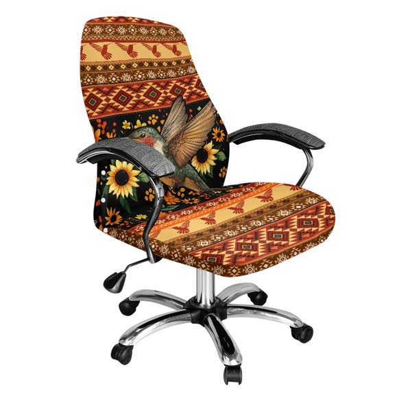 POLERO Hummingbird and Sunflower Anti Aging All-in-One Office Swivel Chair Slipcover, Washable Elastic Cloth Computer Office Chair Cover for Gaming