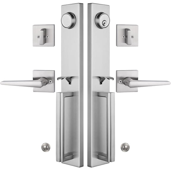 Heavy Duty Double Door Handleset in Brushed Nickel Finish,Resersible for Both Left and Right Handed, USMDHST2016SN-SET