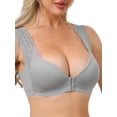 thumbnail image 4 of INSPIRE CHIC Women's Lace Front Closure Push Up Wirefree Bras with Nonadjustable Straps XX-Large Grey, 4 of 5