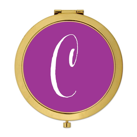 Koyal Wholesale Gold Compact Mirror Bridesmaid's Wedding Gift, Plum Purple, Monogram Letter C, 1-Pack