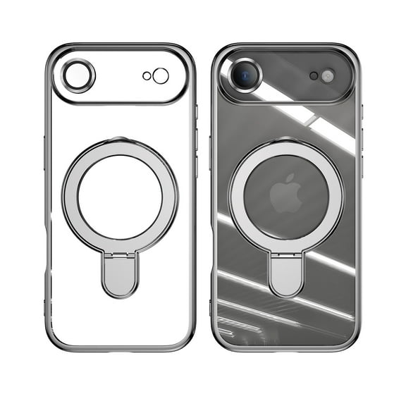 Allytechgroup Case for Apple iPhone 17 Air [Compatible with MagSafe], 360° Rotatable Invisible Magnetic RingStand [Camera Lens Protector] Plating Clear Shockproof Phone Cover,Gray