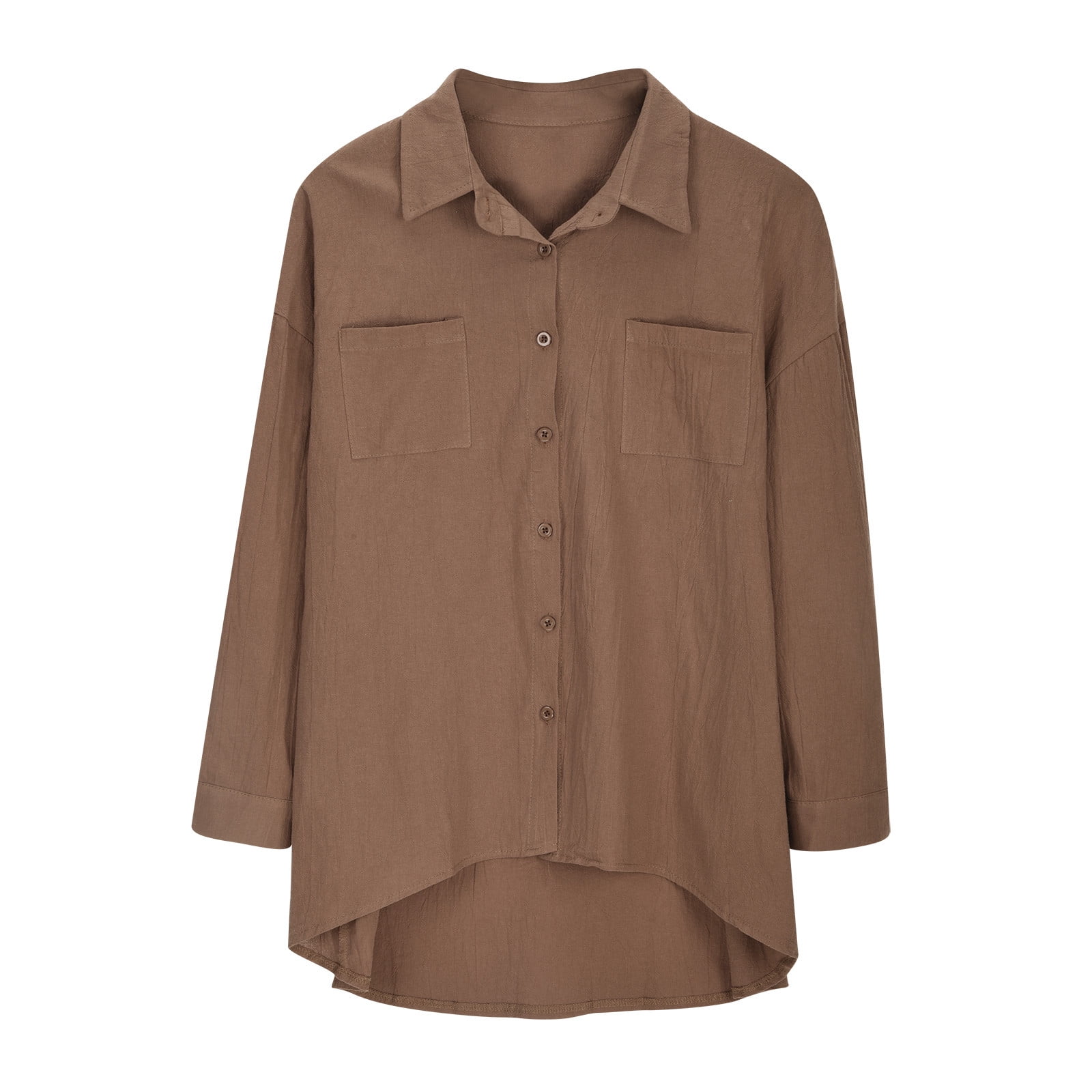 美品　Standcollar Tunic Blouse brown Womens Summer Long Sleeve Tunic Tops 2025 Stand Collar Trendy