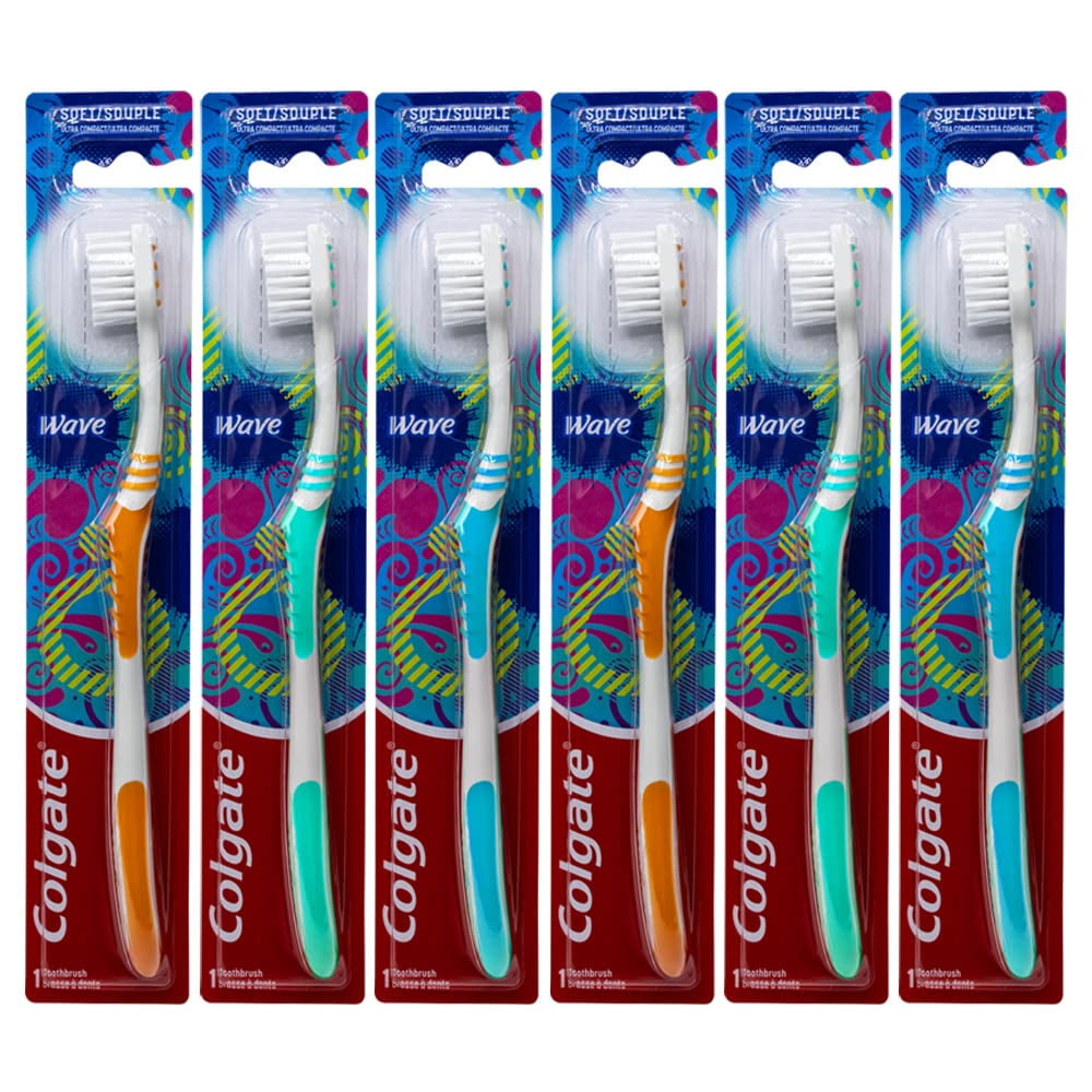 Colgate Wave Toothbrush, Ultra Compact , Soft (Colors Vary) - Pack of 6 ...