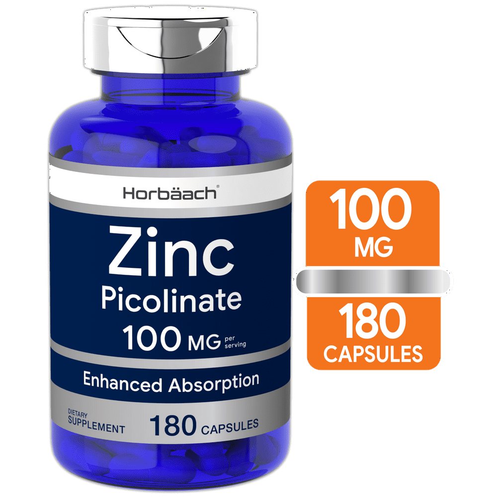 Horbaach Zinc Picolinate 100mg 180 Capsules High Potency NonGMO