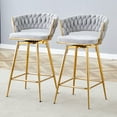 thumbnail image 2 of Set of 4 Swivel Bar Stools with Breathable Cotton and Linen Soft Cushions, Electroplated Metal Frames without Rust, Suitable for Restaurant and Bar Use (Gray), 2 of 12