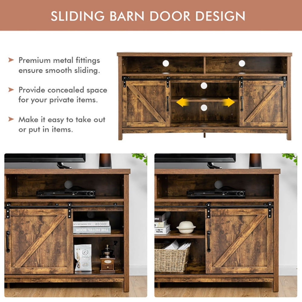 Finihen TV Stand, TV Cabinet, 59 Inch Sliding Barn Door TV Stand with Adjustable Shelves for TVs up to 65 Inch, for Living Room, Bedroom, Coffee