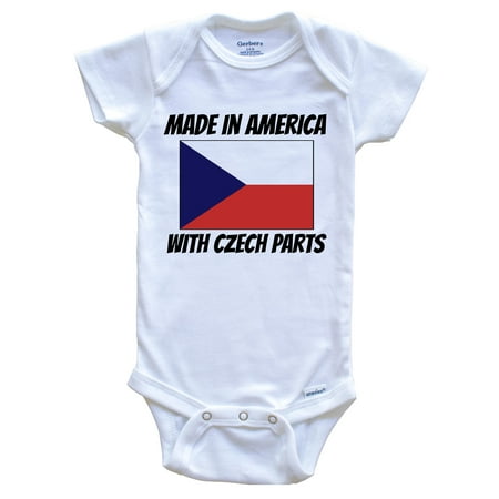

Made In America With Czech Parts Czech Republic Flag Funny Baby Bodysuit - Cute One Piece Baby Bodysuit 0-3 Months White