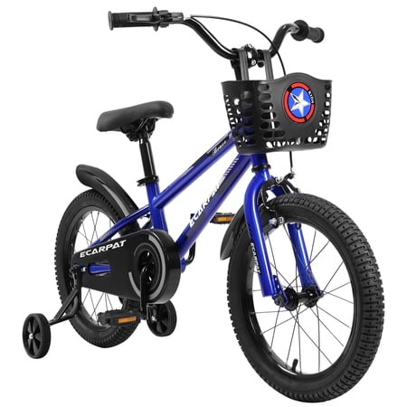 Ecarpat Kids Bike 16 inch for Boys & Girls with Training Wheels, Freestyle Kids' Bicycle with Bell,Basket and fender.