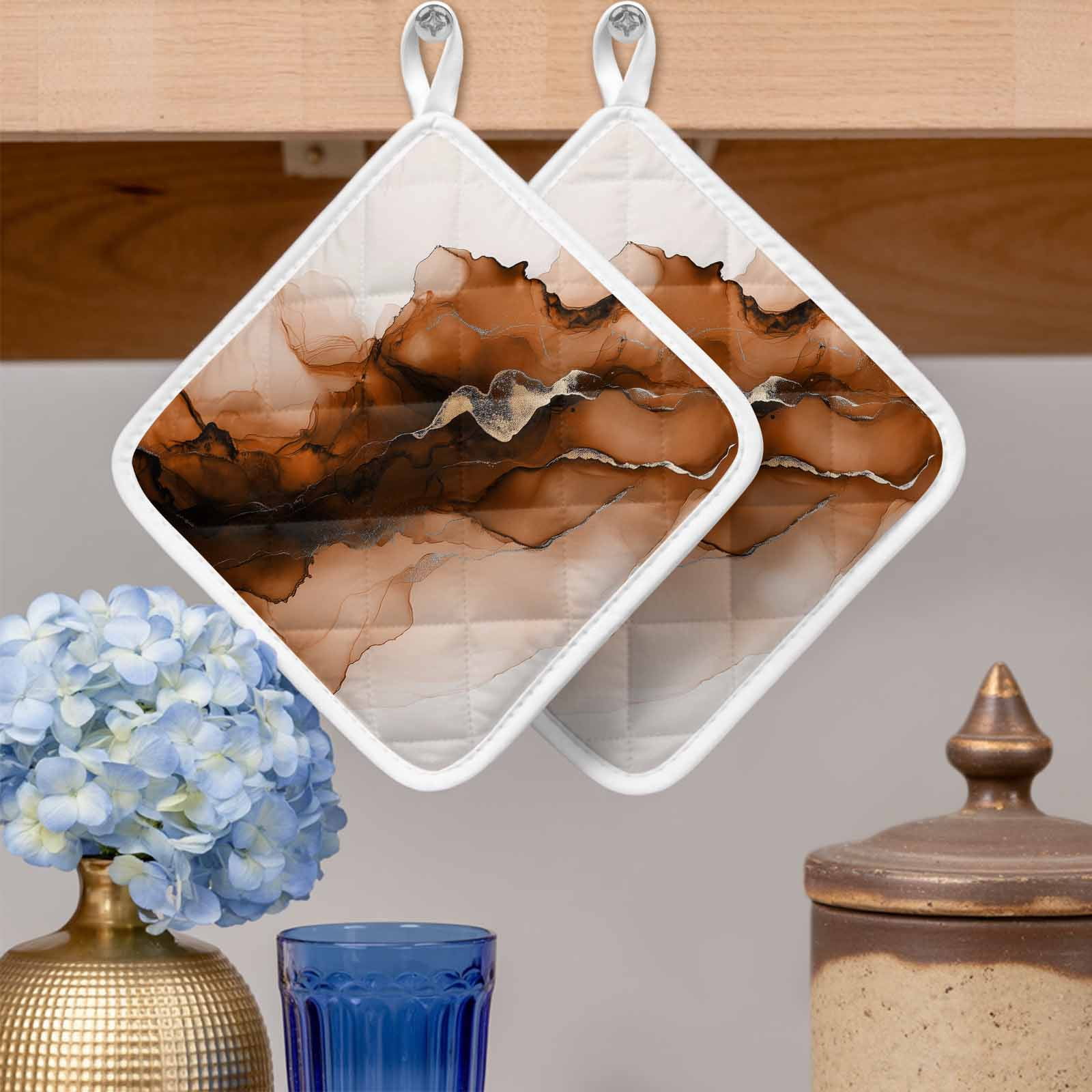 Blue Marble Pot Holders for Kitchen Heatproof Potholder, 2 Pack Modern Ombre Abstract Ink Painting Art Hot Pads Multipurpose Oven Pads Cloth Potholders Trivet for Cooking and Baking