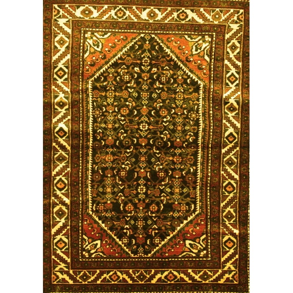 Ahgly Company Machine Washable Indoor Rectangle Persian Yellow Traditional Area Rugs, 8' x 10'