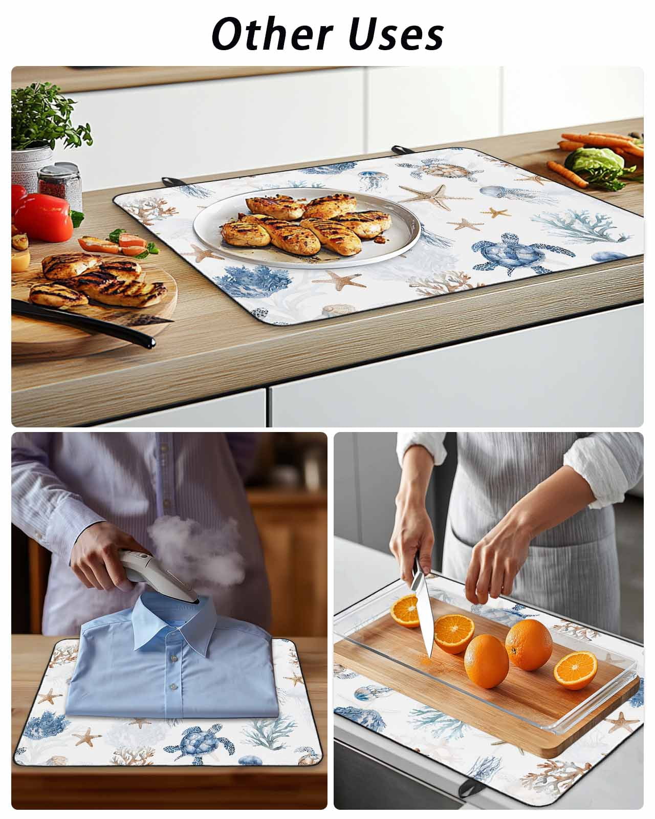 Stove Top Covers for Electric Stove, Blue Brown Coastal Glass Stovetop Cover Protector, Nautical Summer Beach Sea Turtle Induction Cooktop Protector Oven Mat for Kitchen Countertop 24"x21"