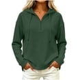 thumbnail image 2 of Quarter Zip Pullover wWomen Waffle Knit Long Sleeve Drawstring Casual Sweatshirt Hooded Tops, 2 of 7