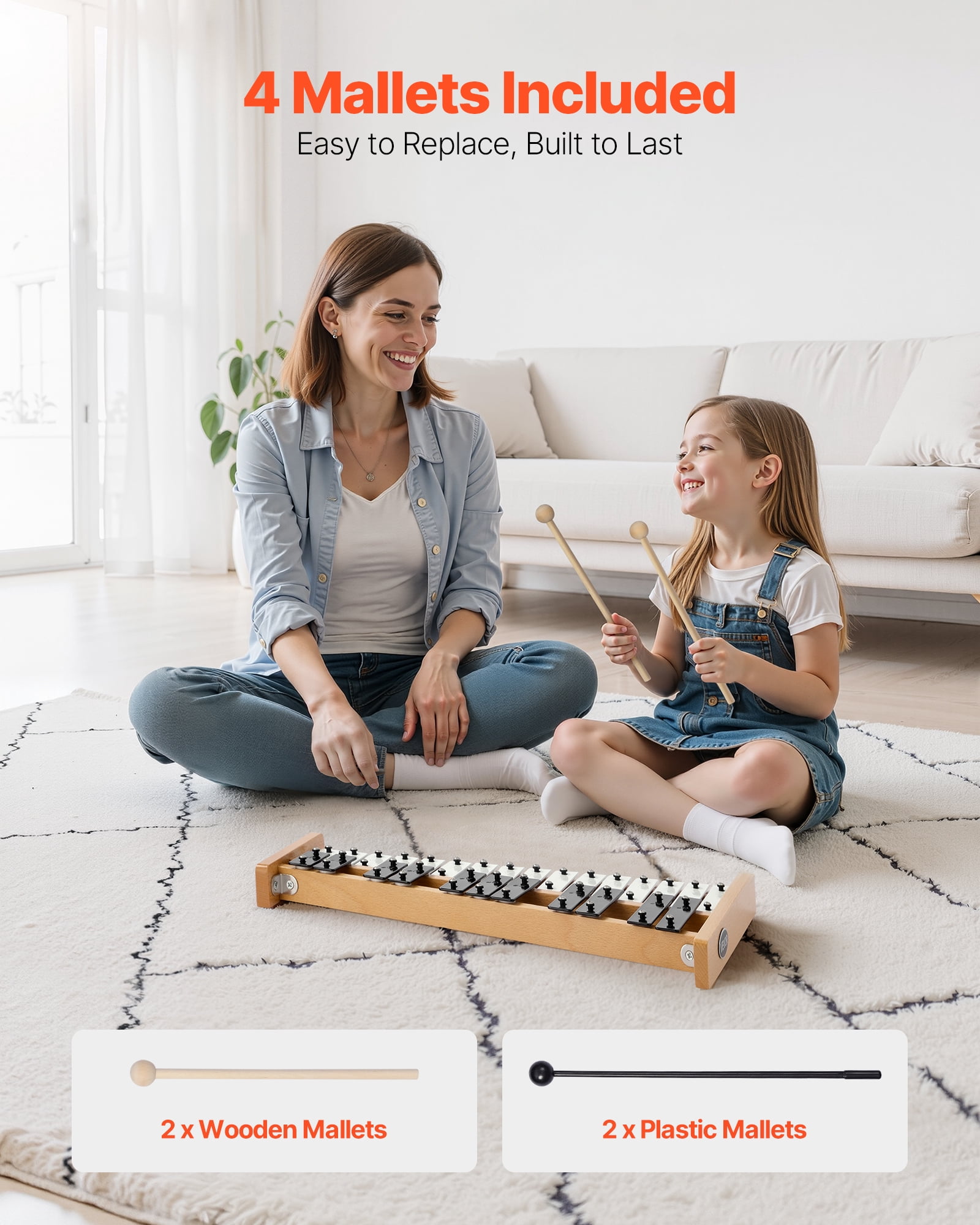 VEVOR Glockenspiel Xylophone, 27 Notes,Professional Xylophone Percussion Instrument, with Metal Keys, Includes 4 Mallets, Carrying Bag, Beginner Musical Instrument for Adults and Kids Music Teaching